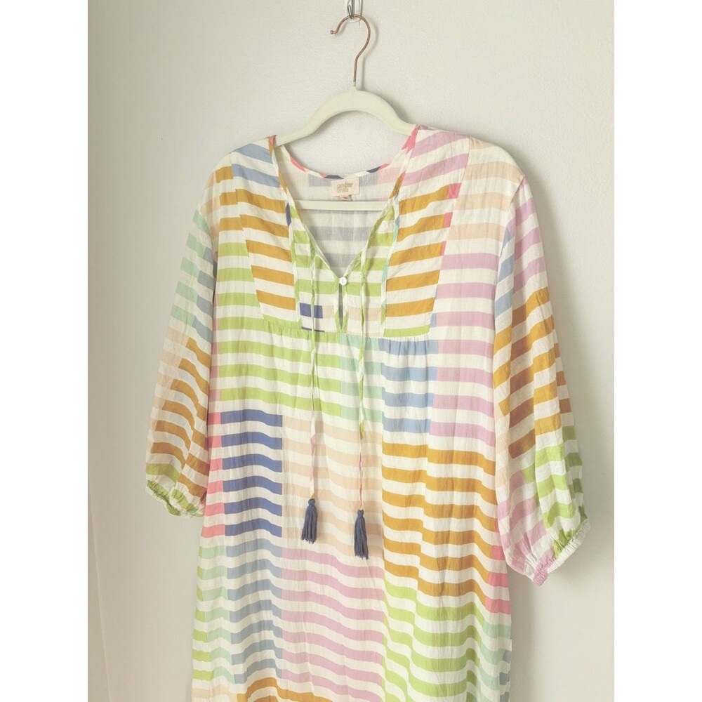 Sunshine Tienda Colorful Stripe Copa Maxi Dress Sz Large Beachy Coastal Boho - Picture 2 of 13